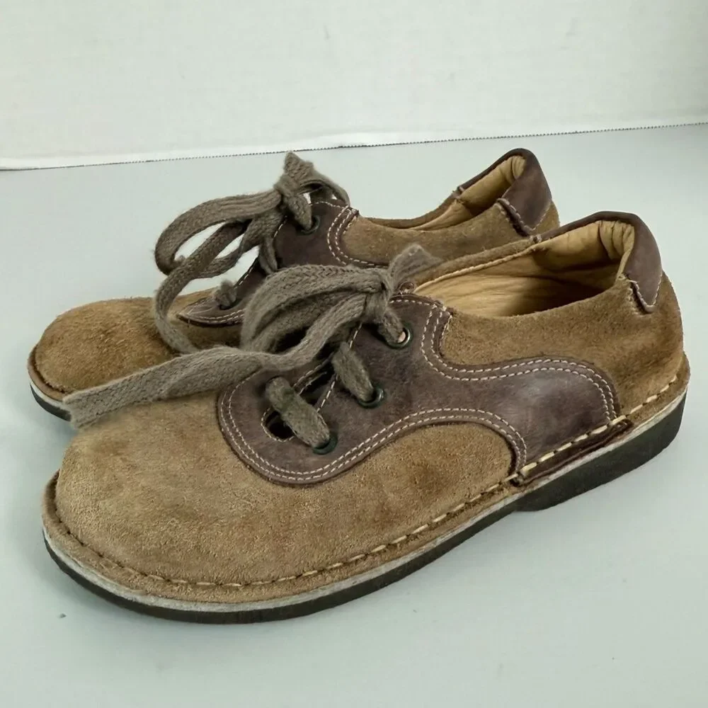 Kid Express Ryan Tan Nubuck and Dark Brown Leather Lace Up Shoes Sz 28 (11-11.5)